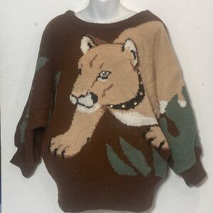 Vintage Hand Made Knit Sweater w Lion Motif One of a Kind